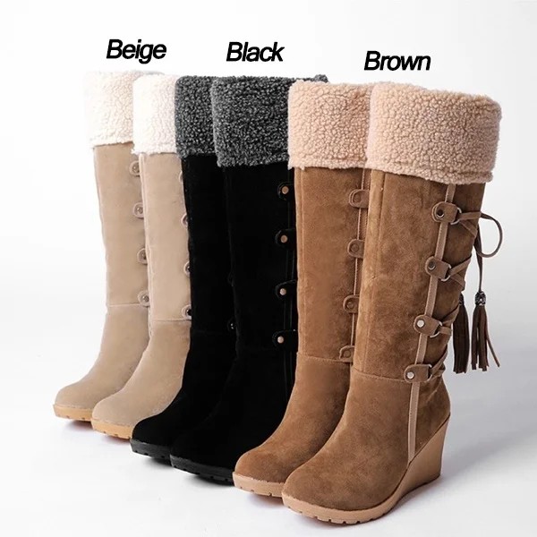 Модные зимние сапоги женские до колена теплая женская обувь с хлопковой