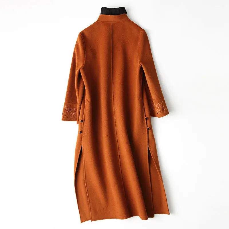 Новинка 2020 зимнее женское Шерстяное Пальто в китайском стиле 100% с вышивкой