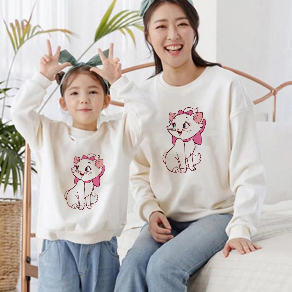 

White Family Look Full Sleeve Aristocats Printing Kawaii Disney Pullover Tops Fashion Casual Parent Child Sweatshirt Dropship