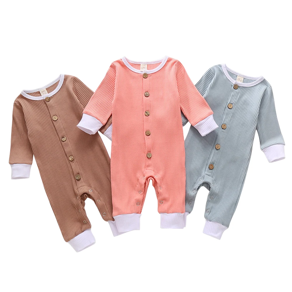 

Newborn Baby Girls Jumpsuits Winter Long Sleeve Infant Boys Rompers Solid Colour Single Breasted Jumpsuit Casual Clothing H50