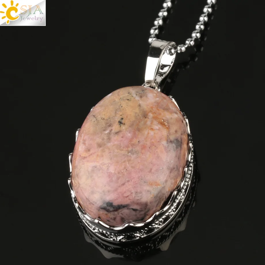 Line Rhodonite Csja 30x20 мм натуральные подвески с камнями ожерелья рейки тигровый глаз хрустальные овальные бусины оправа в форме короны серебряный цвет модные ювелирные изделия G212 - Окраска металла: Line Rhodonite