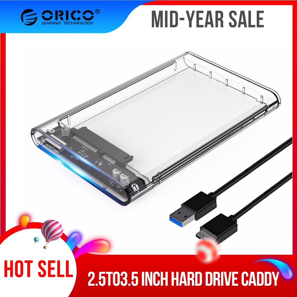 ORICO 2,5 дюймовый Прозрачный чехол для жесткого диска USB3.0 на Sata 3,0, 5 Гбит/с, поддержка 2 ТБ, протокол UASP, корпус для жесткого диска 2139U3