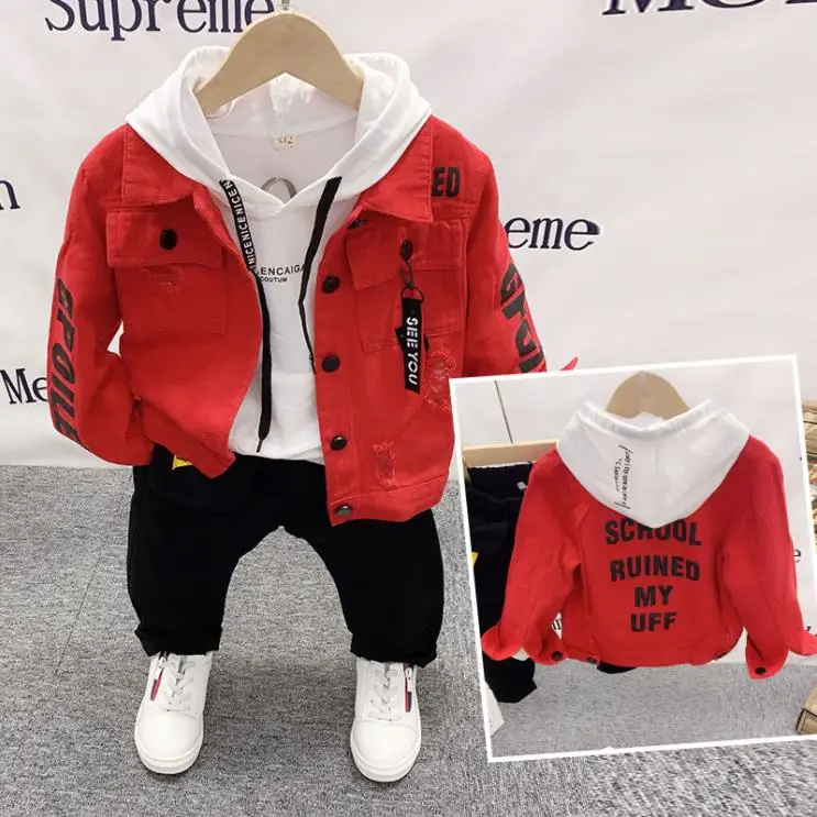 

2-7yrs Boys Sets Spring Autumn New Baby Kids Sets Cotton Casual Boy Tracksuits Children Cowboy Jacket+Hoodie+Jeans 3 Pcs Suit