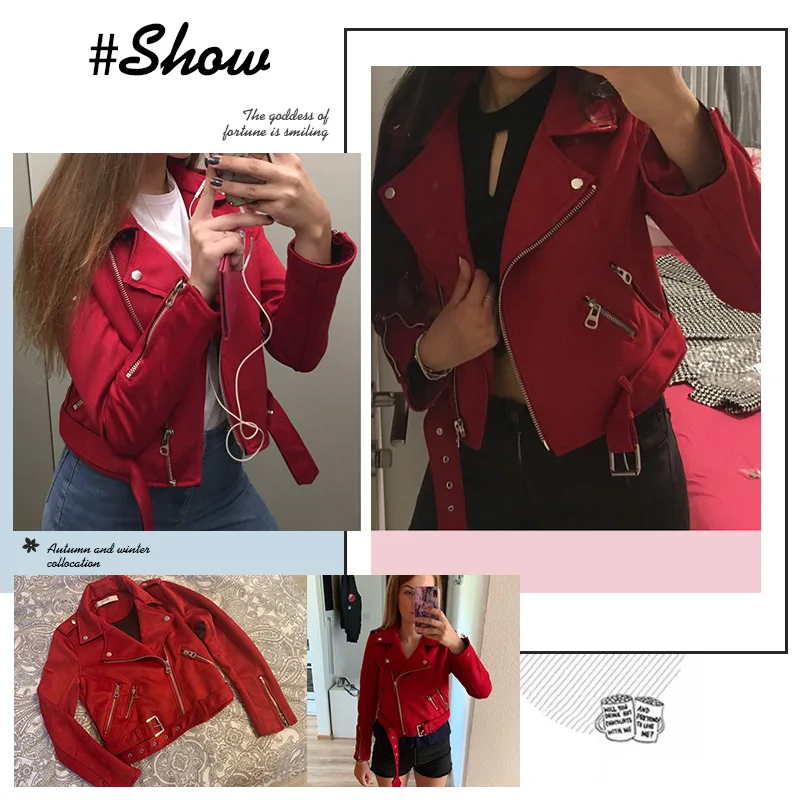 

Women's Faux PU Leather Suede Short Jacket Womens Zipper Motorcycle Coat Autumn Fashion Biker Jackets
