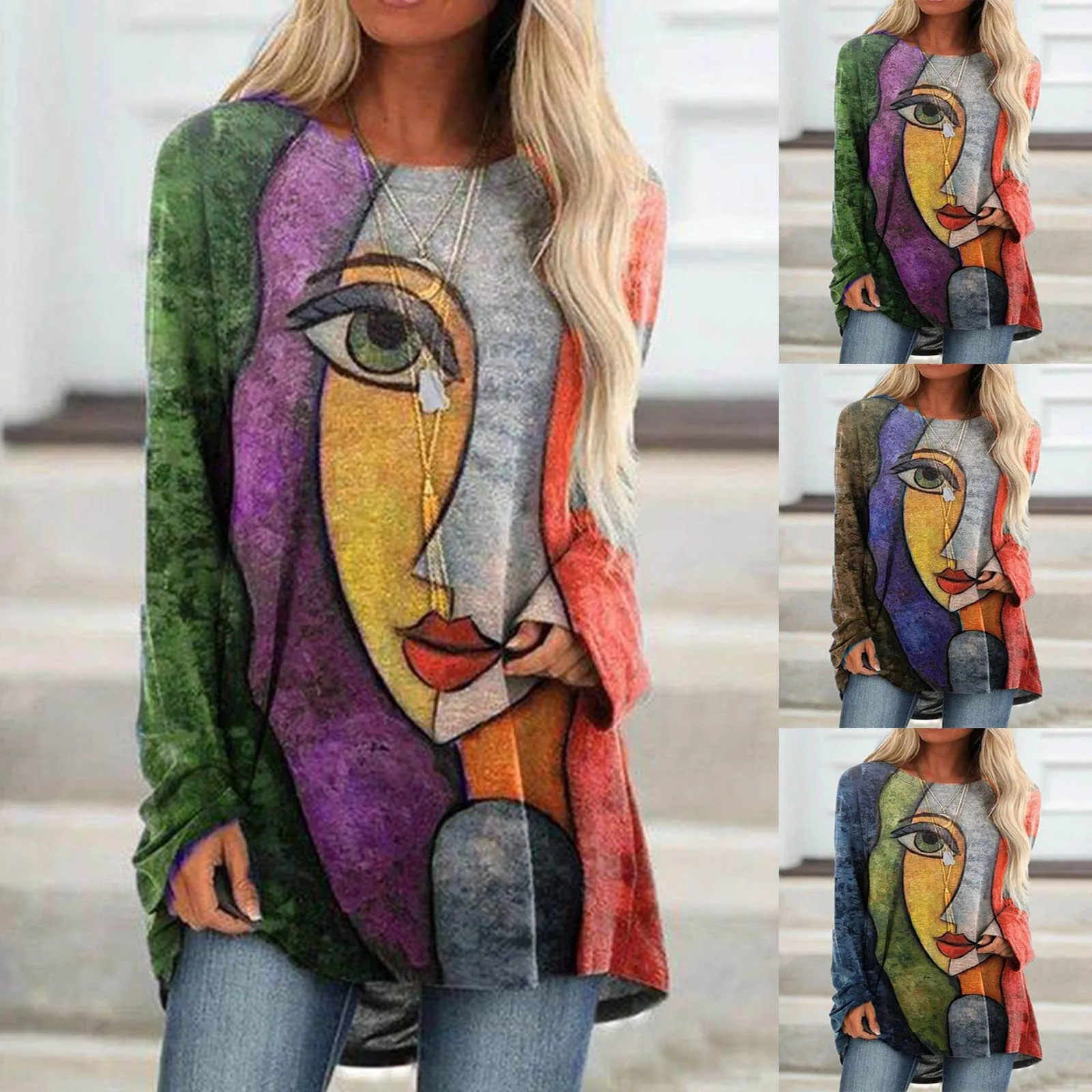 

Women's O-Neck Printing Loose Casual Fashion Long Sleeve T-shirt Blouse Tops Spring Autumn T shirt blusas mujer de moda 2021