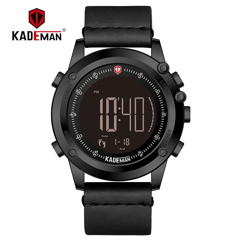K698-B-W-B KADEMAN Tech цифровые часы модные спортивные мужские наручные часы Счетчик шагов 3ATM повседневные кожаные часы светодиодный дисплей Relogio Masculino - Цвет: K698-B-W-B