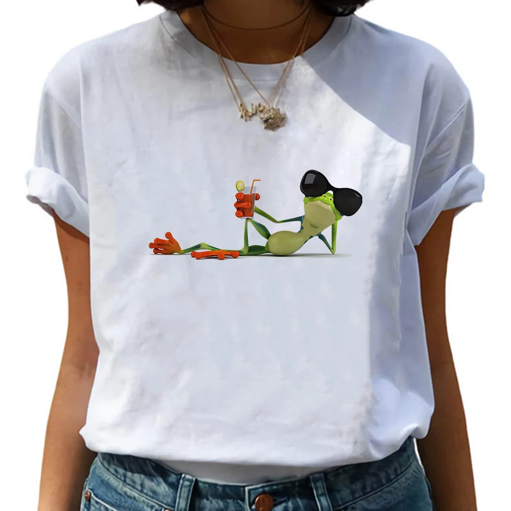 

2021 Vogue New Funny Frog Cute Cartoon Tops Women Spring T-shirt Europe and America Oversize Tee shirt Hip Hop Versatile Clothes