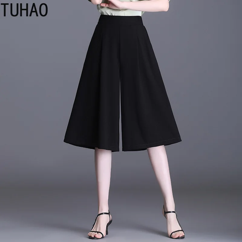 

Брюки TUHAO женские шифоновые до щиколотки, офисные элегантные штаны с широкими штанинами, эластичная талия, большие размеры 4XL 3XL