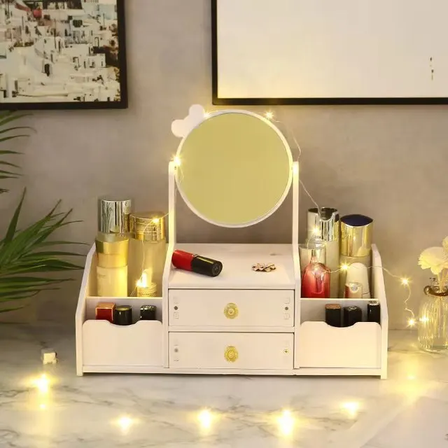 

Decorative Mirror Portable Mirror Girl Desktop Dressing Mirrors Student Dressing Table Simple Mirrors With Jewelry Storage Box