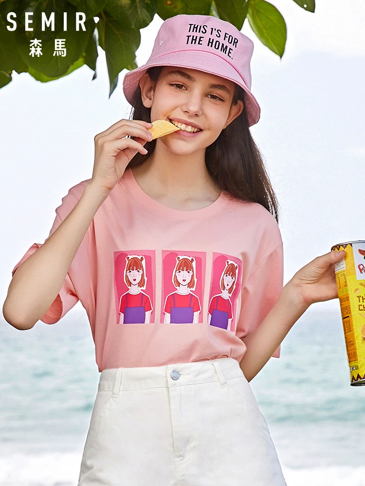 Футболка Semir женская с коротким рукавом длинная хлопковая рубашка принтом супер