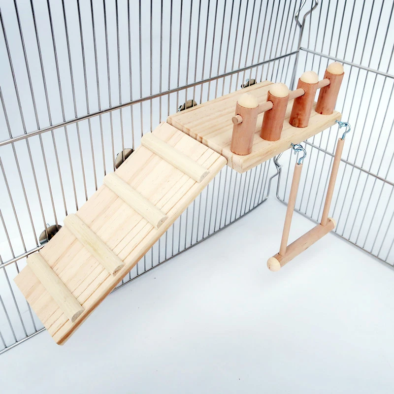 

Wooden Parrot Bird Hamster Chinchilla Toys Ladder Standing Support Small Animal Play Toys