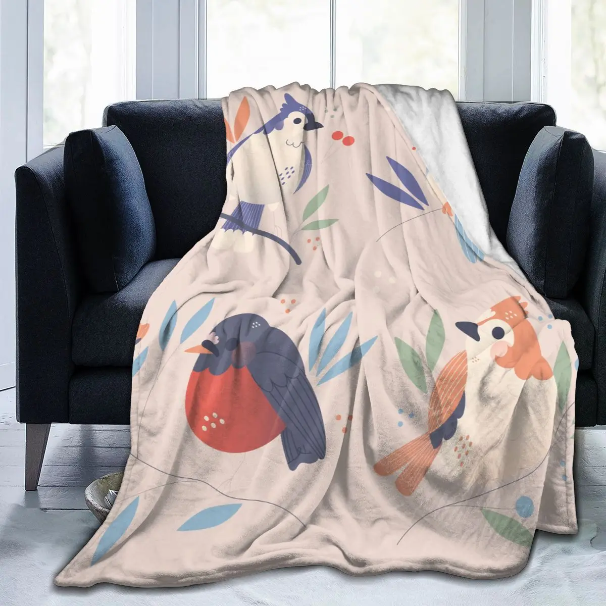 

Flannel Blanket Hand Drawn Bird Collection Soft Thin Fleece Blanket Bedspread Cover for Bed Sofa Home Decor Dropship