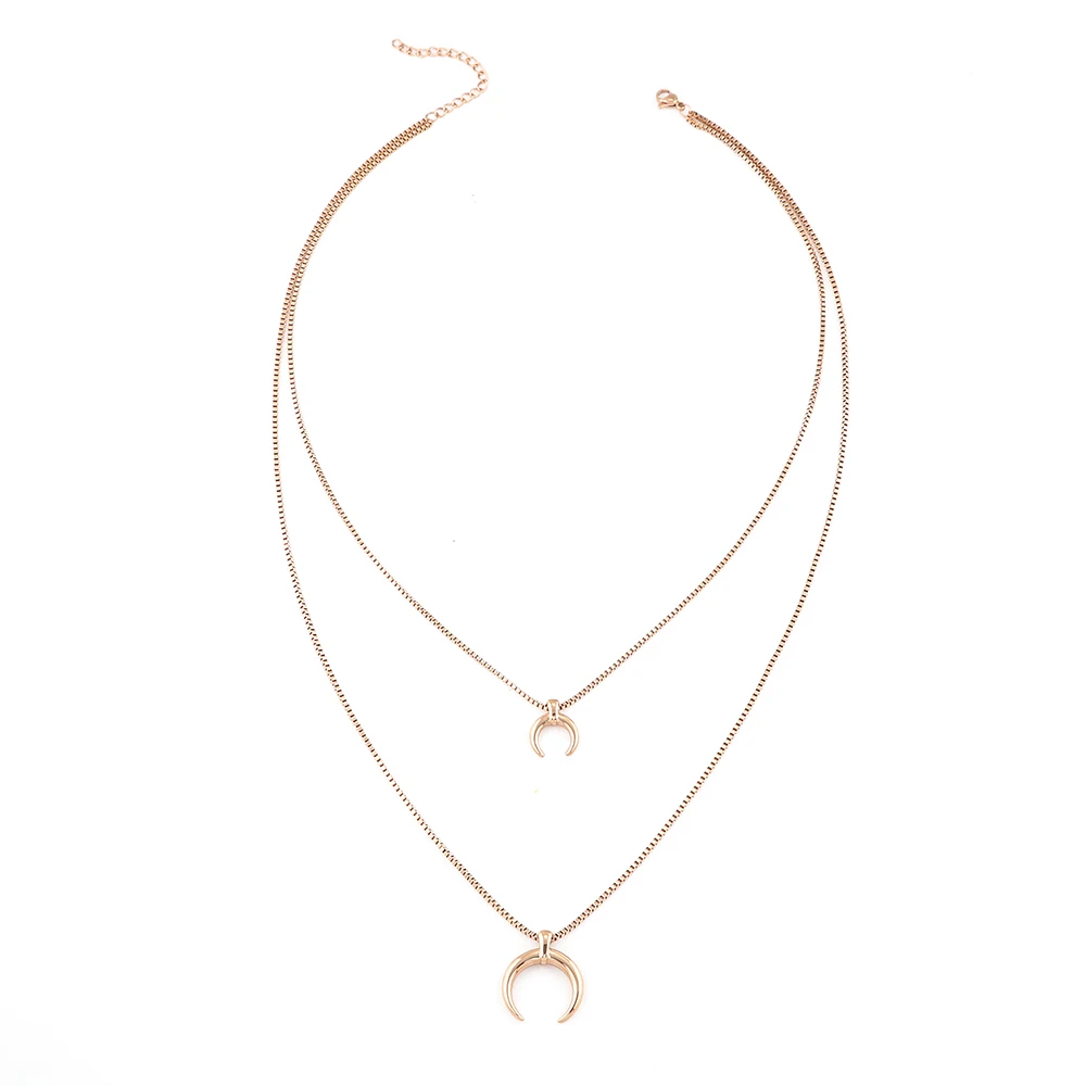 

Wholesale Double Layer Moon Necklace with 1.2cm and 2cm Stainless Steel Pendant as Mother's Day Gift 10pcs/lot