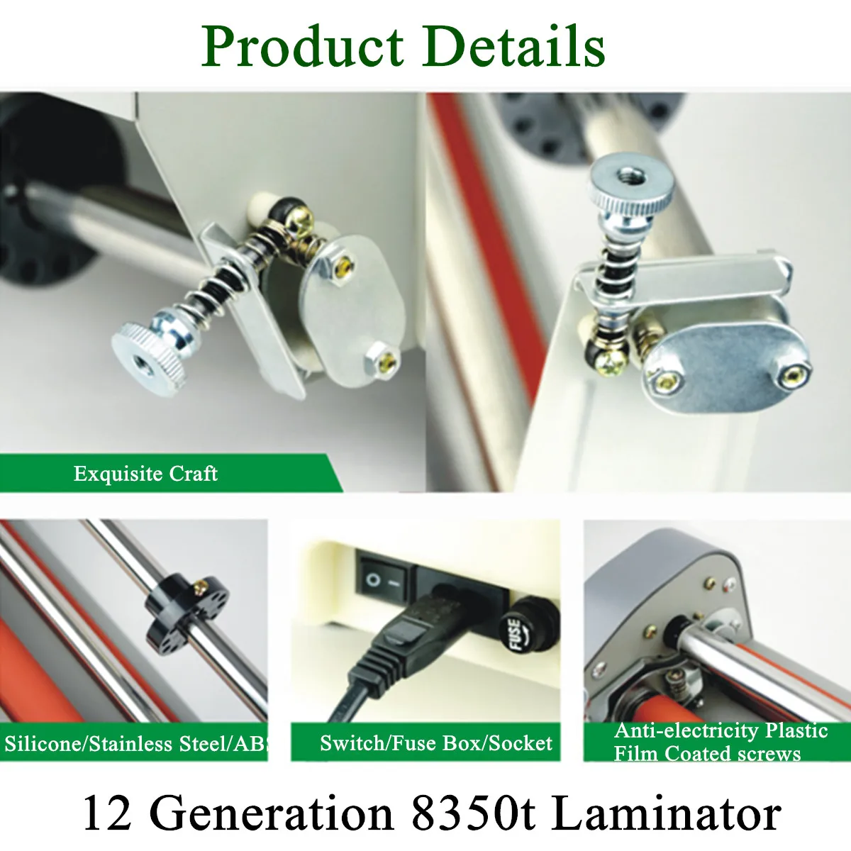 

8350T 220V Laminator Machine Photo Laminator Hot Cold Laminator Fast Speed Film Laminating Machine Four Rollers A3+