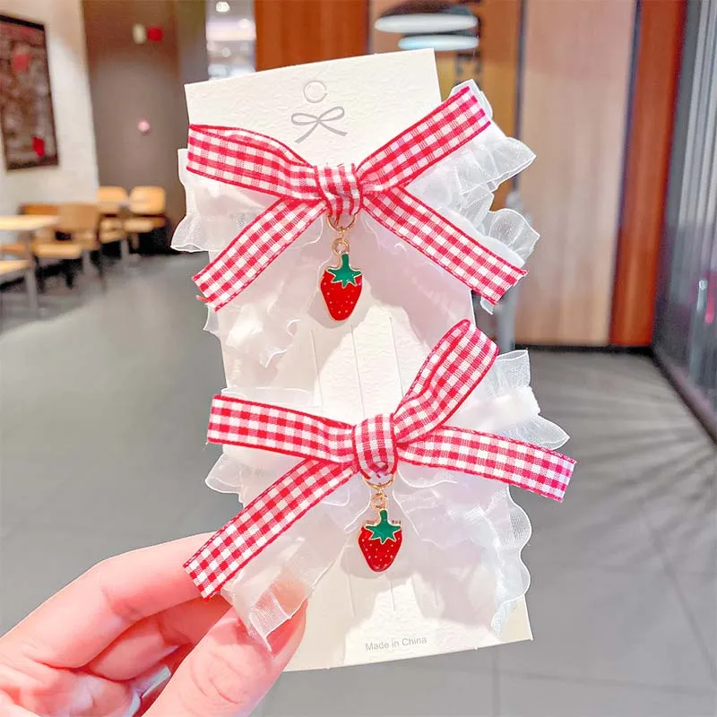 

CN 2Pcs/set New Girls Cute Chiffon Lace Bow Pendant Hair Clips Kids Sweet Hair Bands Headband Hairpins Fashion Hair Accessories