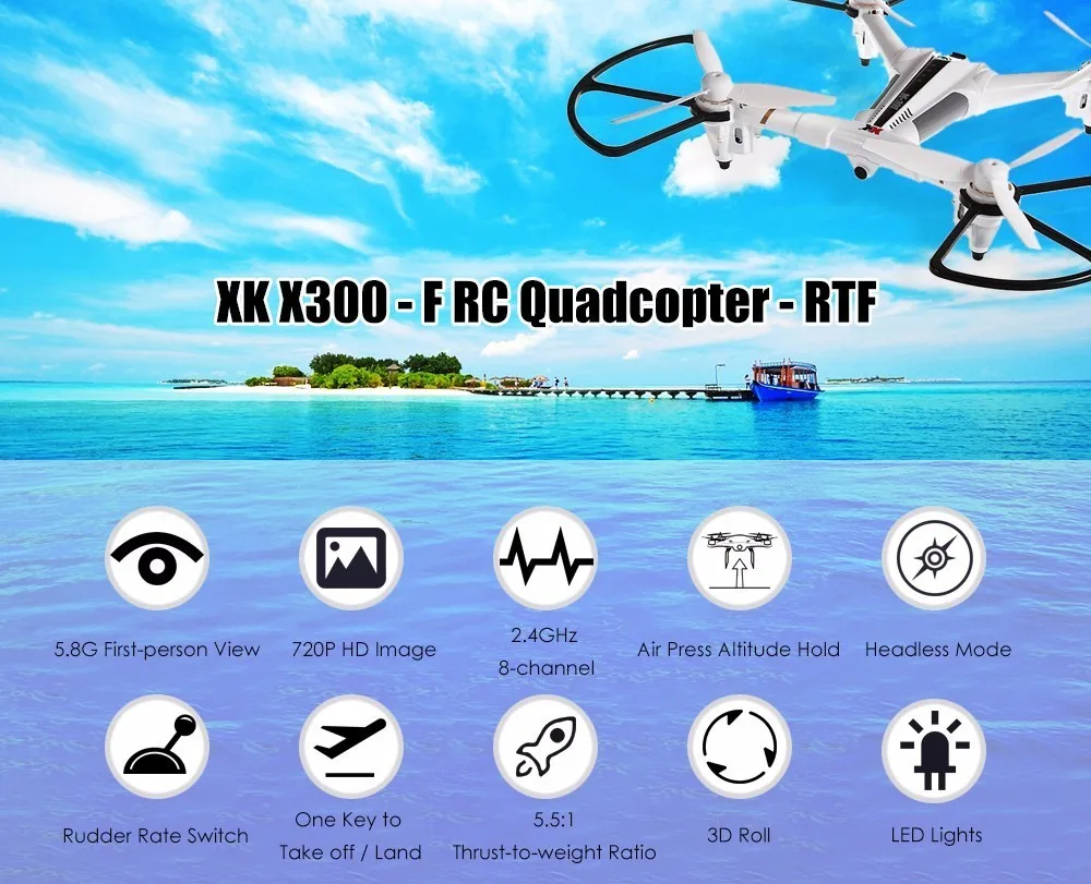 Дрон XK X300-F RTF 5,8G FPV 720P HD 2,4 GHz 8CH 6-axis Gyro оптическое позиционирование потока воздушный пресс удержание высоты