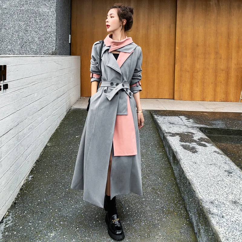 

Женская ветровка контрастных цветов, новая коллекция весна-осень 2021 года, женское длинное пальто