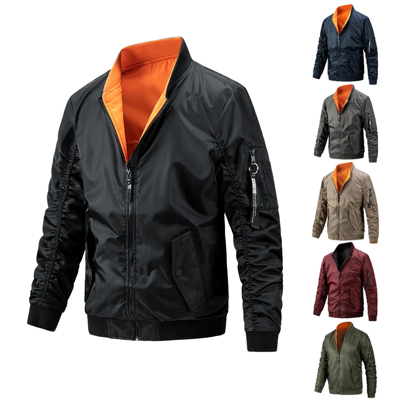 

Оптовая продажа на заказ, летный Костюм, Двусторонняя одежда, атласная куртка-бомбер, бейсбольная зимняя мужская повседневная куртка