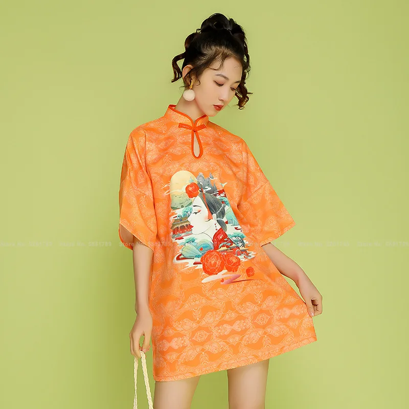 

Fashion Women Retro Chinese Traditional Style Cheongsam Girls Qipao Vestidos Japanese Ukiyo-e Print Harajuku Party Wedding Dress