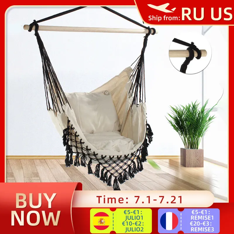 

130 x100 x100cm Nordic style Home Garden Hanging Hammock Chair Outdoor Indoor Dormitory Swing Hanging Chair with Wooden Rod