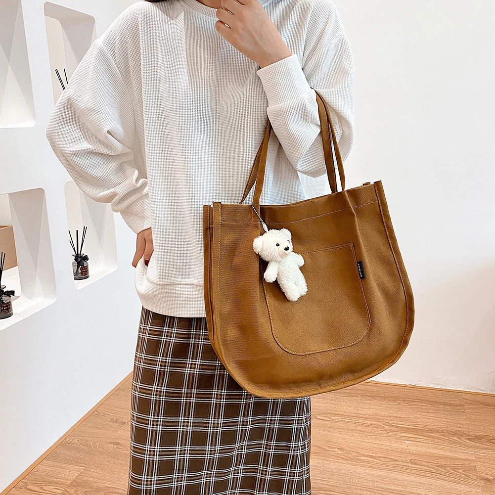 

2021 модная женская холщовая однотонная сумка для покупок на плечо, Женская Повседневная мини-сумка-тоут, сумочка с подвеской, кавайная Подар...