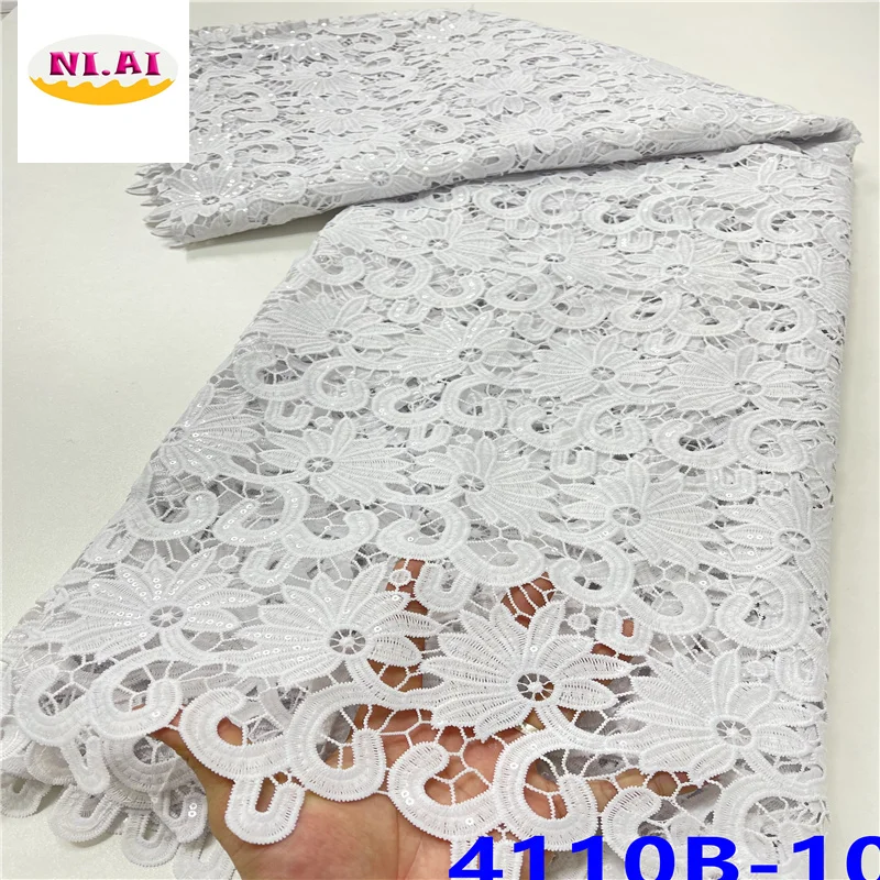 

White Tissue Lace African Cord Water Soluble Lace Fabric 2021 High Quality Milk Silk Mesh Lace Bride For Wedding NA4110B-1