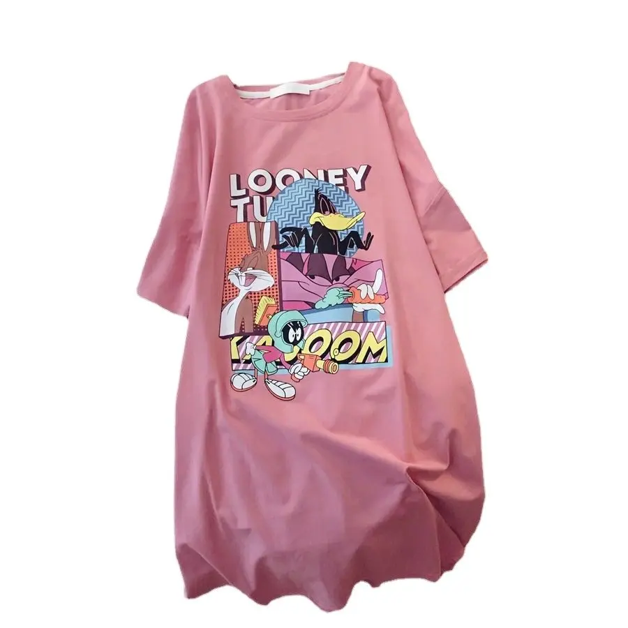 

Summer New Large-size Women's Cartoon Print Dress In The Long 200 Pounds Fat Mm Loose Short-sleeved T-shirt Skirt