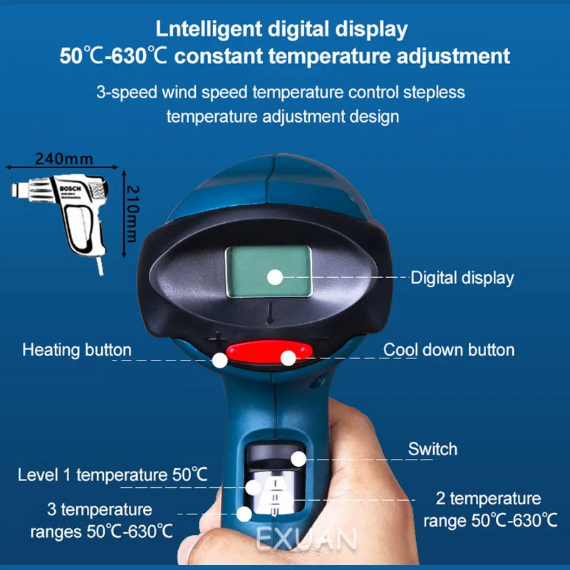 

Small air gun portable industrial baking plastic welding torch digital display thermostat electric baking gun car film