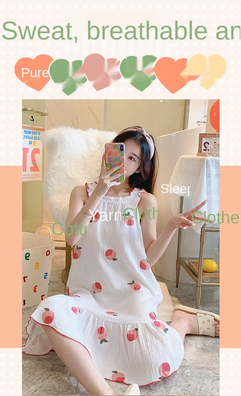 Summer Nightdress Women's Leisure Falry Dress Thin Sling Gown Nightgown Female Nightwear Simple Homewear Lady Sleepwear Skirt