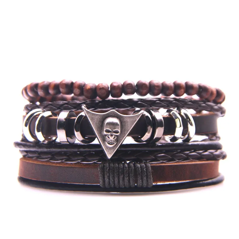 Leather Bracelets for Men Brown Bracelet Vintage Multilayer Handmade Rope Wrap Male Gift Jewlery | Украшения и аксессуары