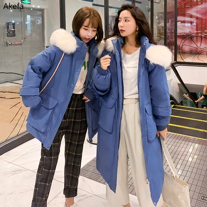 With Fur Collar Women's Winter Jackets Thick Long Parkas Female Hooded Solid Loose Korean Style Cotton Wram Coat Ladies | Женская