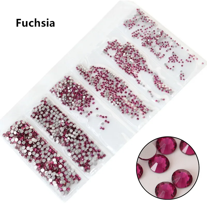 Fuchsia 40 цветов, смешанные размеры кристально чистый AB горячей фиксации, плоская задняя часть, стразы для дизайна ногтей Стразы для 3D нейл-арта украшения Блеск - Цвет: Fuchsia