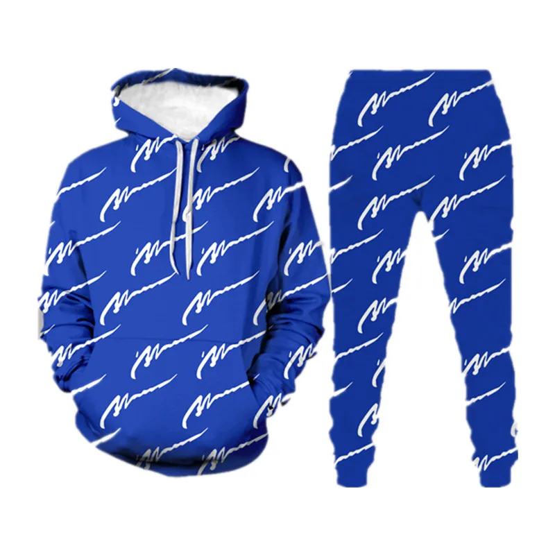 

Sports Jacket Hoodies Men's set blue Digital printing Elastic Waist long-sleeved Trousers Hooded spring and autumn daily Suit