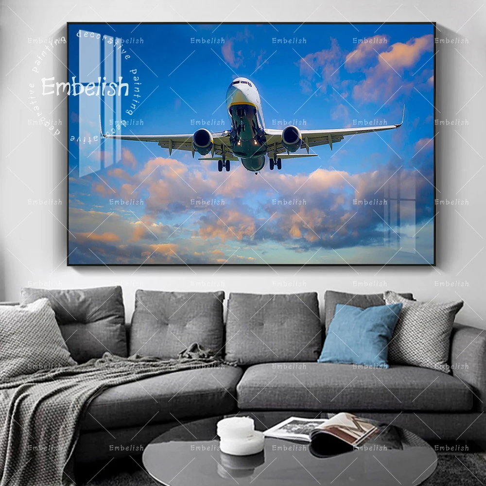 

1 Pieces Airplane Fly In To Cloud Landscape HD Canvas Oil Paintings For Living Room Modern Artworks HD Spray Canvas Paintings