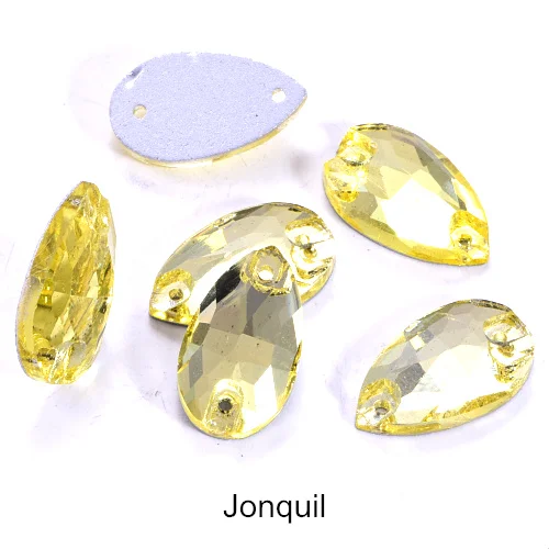 Jonquil 6 размеров стеклянная Каплевидная форма пришить на Стразы Красочные пришивные камни с плоским основанием одежда для одежды Ювелирные изделия для одежды B1286 - Цвет: Jonquil