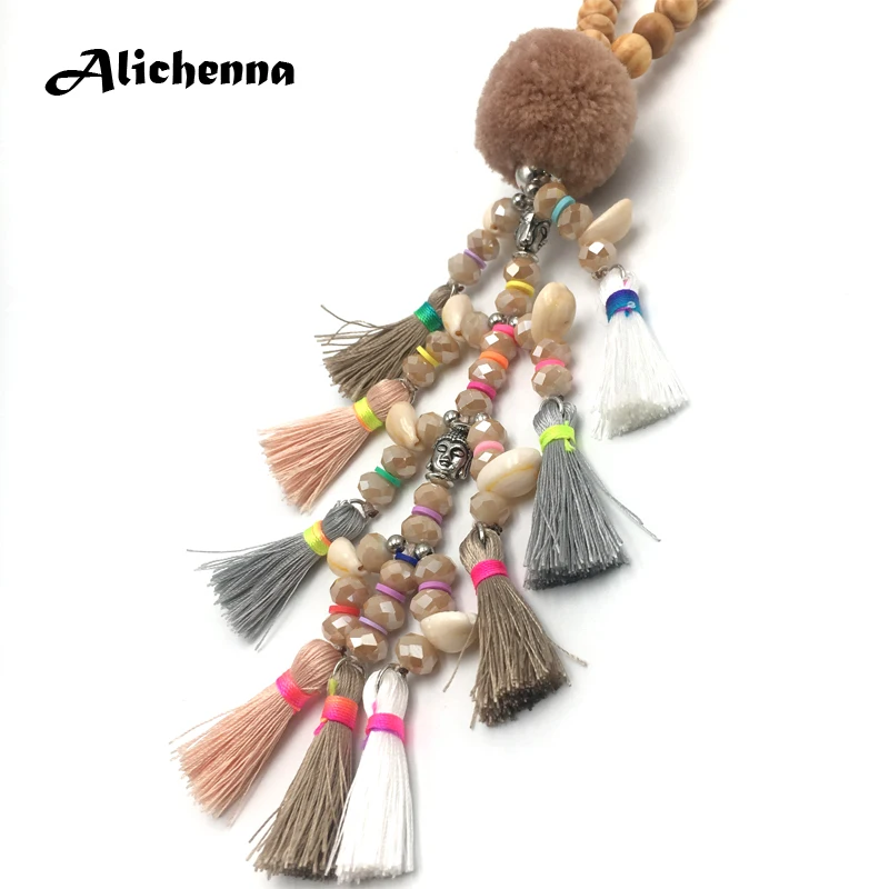 Alichenna хаки подвеска с кисточкой и кристаллами модное ювелирное ожерелье богемные