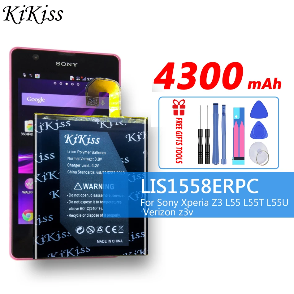 

for Sony Original KiKiss 4300mAh LIS1558ERPC Battery For SONY Xperia Z3 L55T L55U D6653 D6633 D6603 Phone High Quality Battery