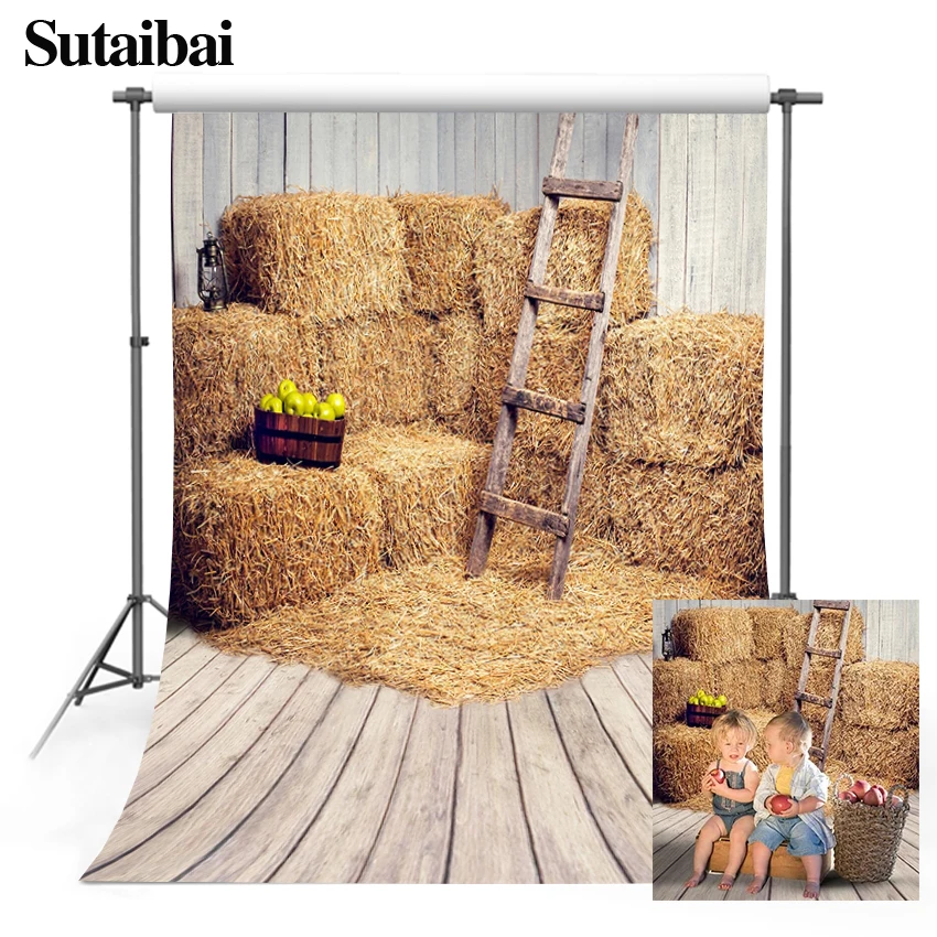 Kids Portrait Photography Background Barn Straw Wood Farm Autumn Countryside Ladder Kids Fantasy Backdrop Photophone Photoshoot