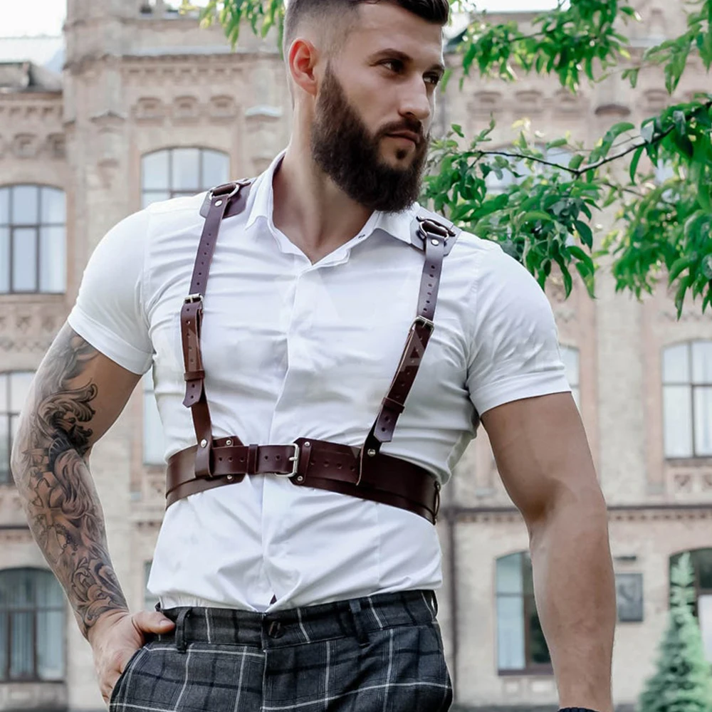

Gay Leather Harness Belt Adjustable Fetish Men Sexy Body Chest Harness Strap Exotic Tanks Rave Costumes Sissy Lingerie For Men