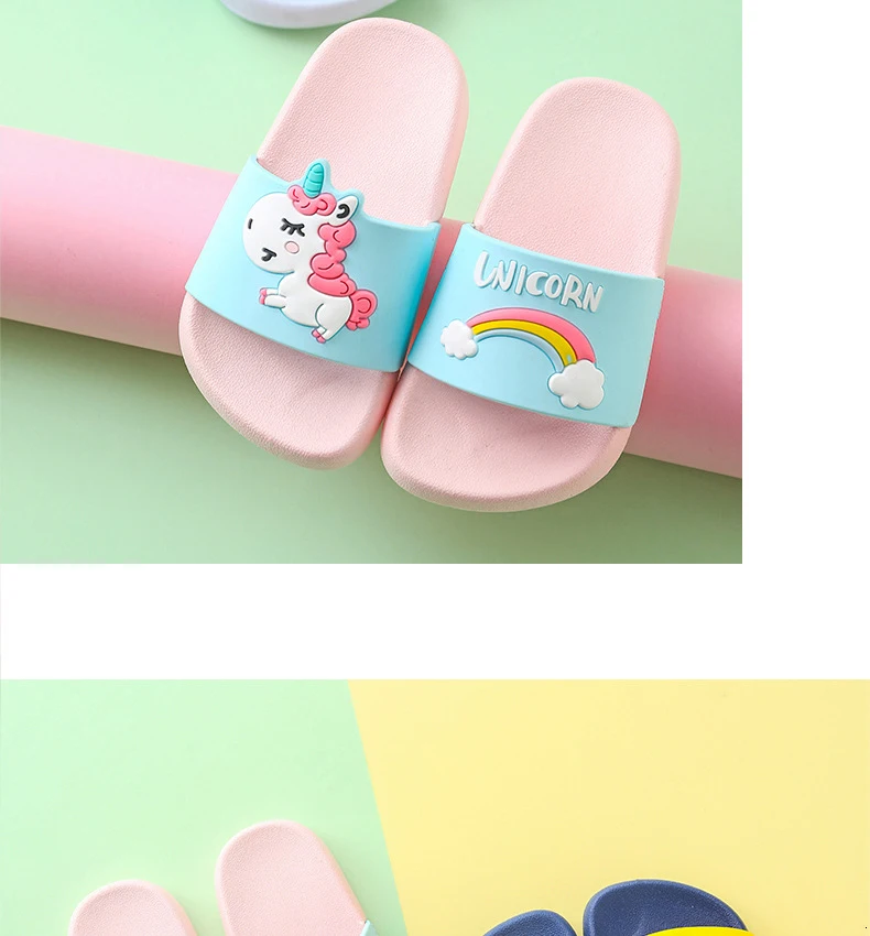 Kids Slippers for Boy Girl Rainbow Shoes Summer Toddler Animal Kids Indoor Baby Slippers PVC Cartoon Slippers