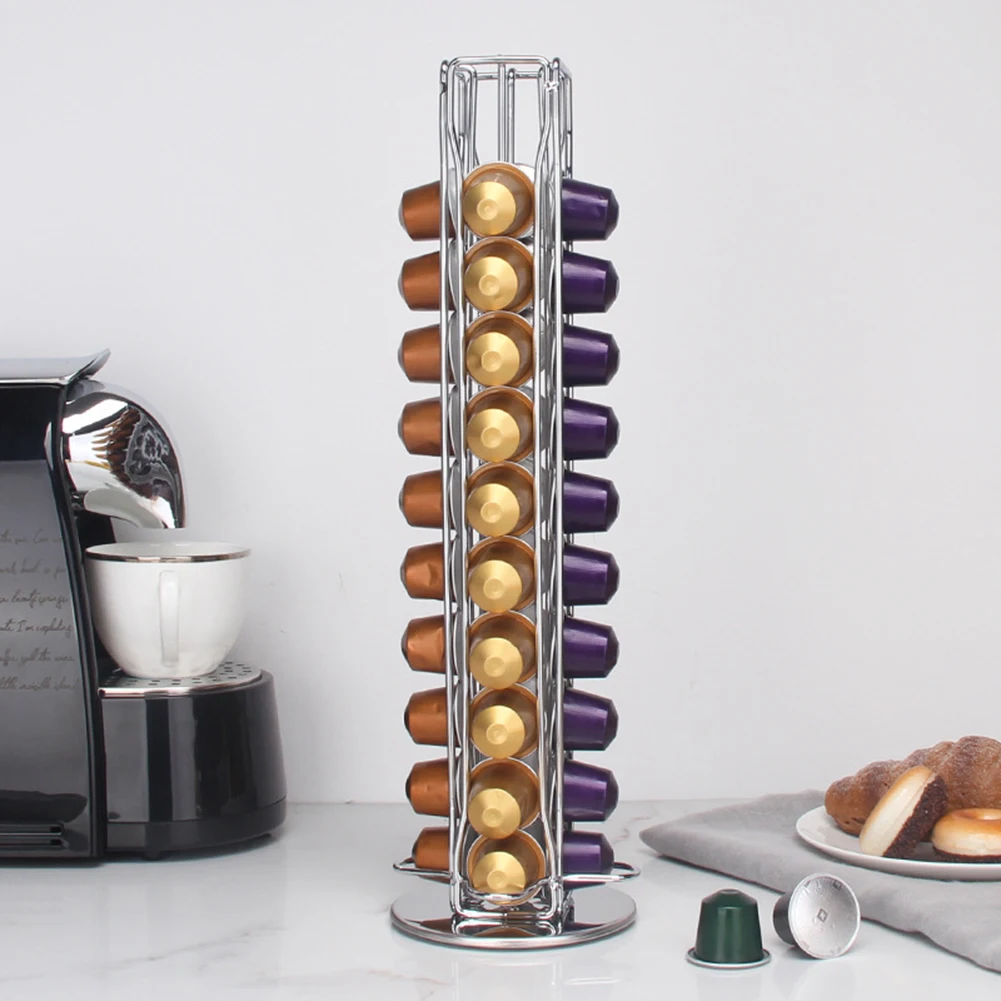 

Nespresso Coffee Capsule Pod Holder Rotatable Display Organize Tower Stand Dispensing Home Office Kitchen Storage Organizer Rack