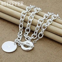 agteffer 925 sterling silver round pendant necklace woman man 18 inches chain wedding engagement party jewelry gift