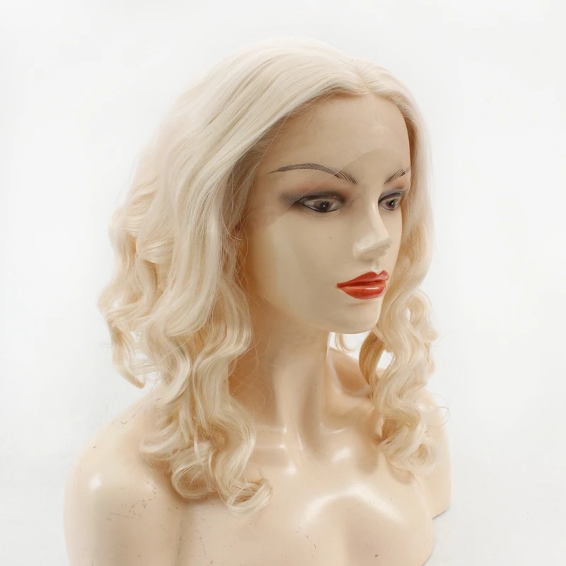 0809 # короткий парик блонд на сетке спереди для белых женщин Вьющиеся Волнистые