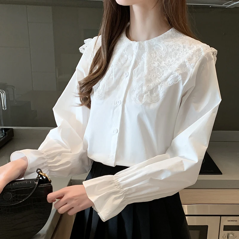 Женская блузка белые блузки Осенние блузы модные женские элегантные свободные