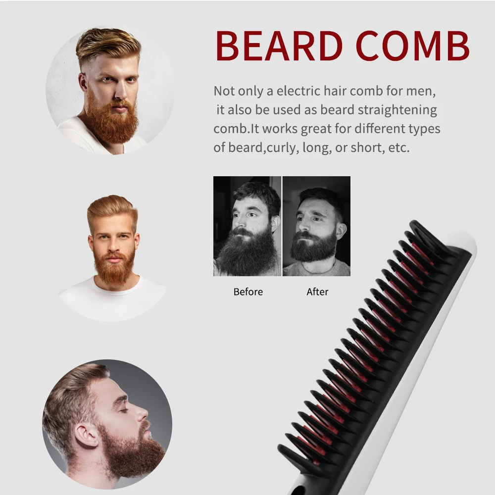

Professional Electric Beard Straightener Comb 30S Quick Heated Brush Styler Travel Hair Styler Fast Warm-up Hair Straightener
