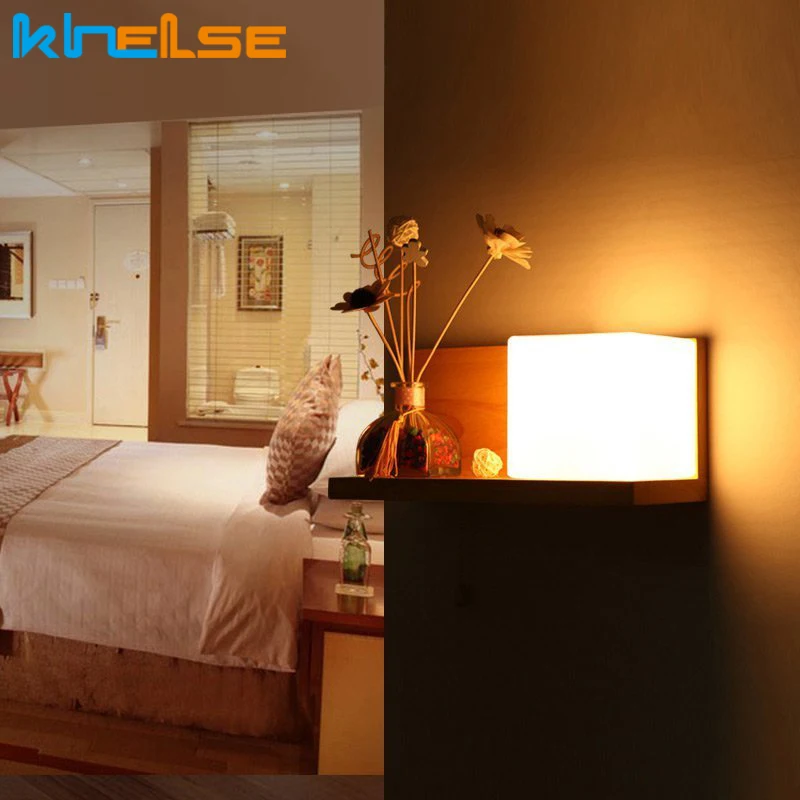 Современный прикроватный деревянный настенный светильник стеллаж для хранения