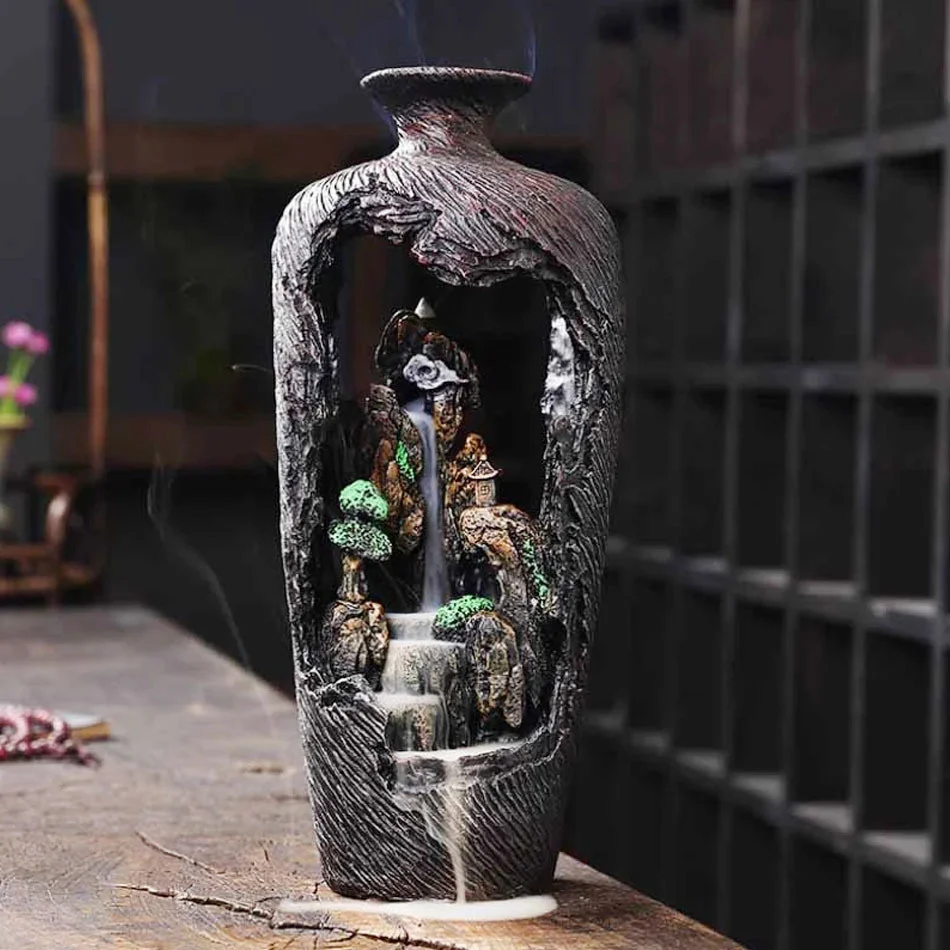 

Smoke Waterfall Bamboo Mountain River Handicraft Incense Burner Ceramic Backflow Waterfall Smoke Small Buddha Incense Holder