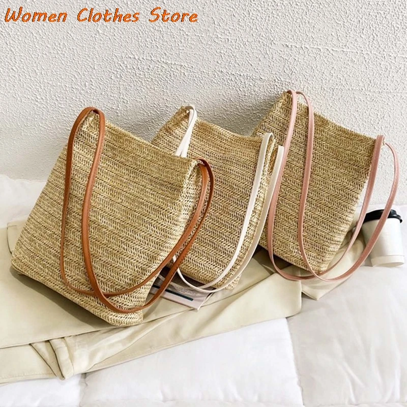 

Fashion Women Summer Straw Handbag Large Tote Bag Beach Casual Shoulder Bag Handbag Handmade Basket Storage Shopping Bag