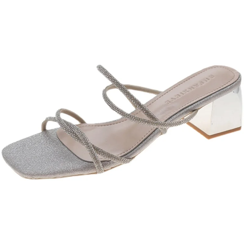 

Square heel Female Shoes Slippers Casual Med Slides Rubber Flip Flops Block 2021 Luxury Hawaiian Summer Rome Hoof Heels PU
