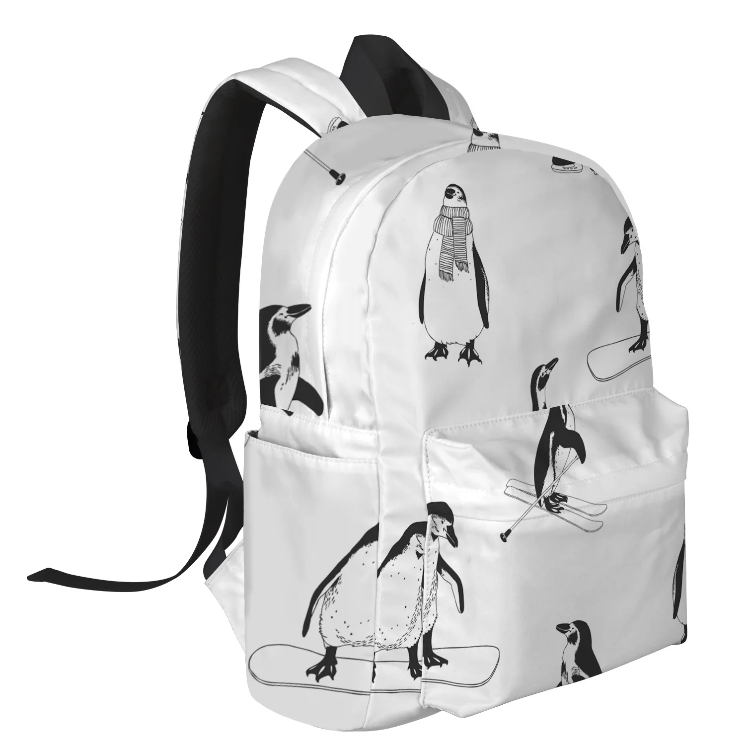 Белый рюкзак с рисунком скейтборда пингвина для студентов колледжа ноутбука
